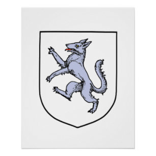 Gray Wolf Rampant auf einem Weißen Schild