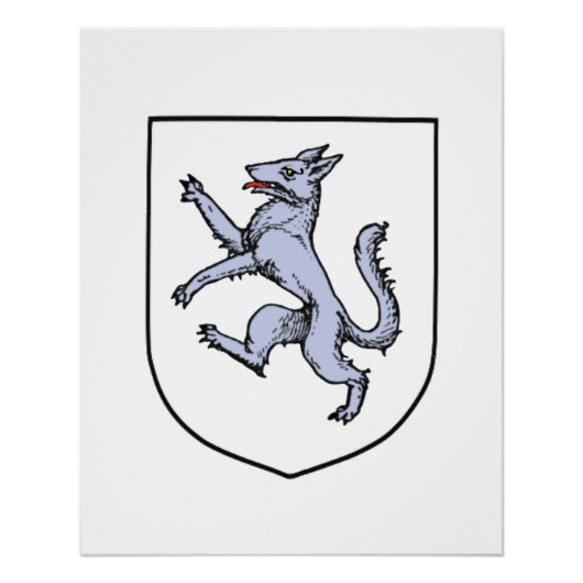 Gray Wolf Rampant auf einem Weißen Schild (Vorderseite)