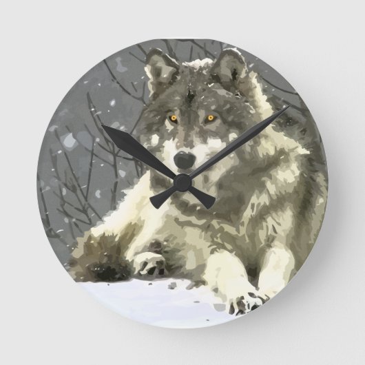 Gray Wolf Runde Wanduhr (Vorderseite)