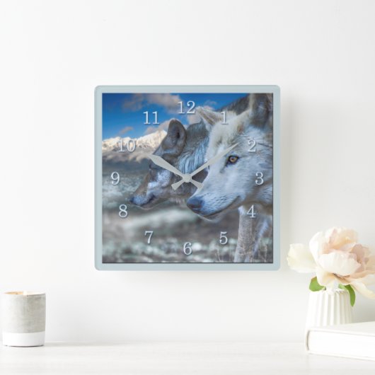 Gray Wolf SENTINEL WOLVES Quadratische Wanduhr (Zuhause)