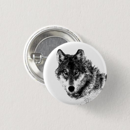 Gray Wolf Sketch Artwork Button (Vorne & Hinten)