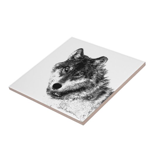 Gray Wolf Sketch Artwork Fliese (Seite)
