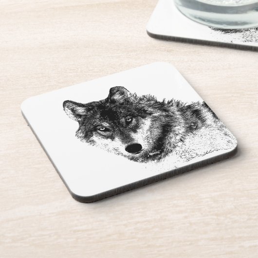 Gray Wolf Sketch Artwork Getränkeuntersetzer (Linke Seite)