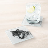 Gray Wolf Sketch Artwork Glasuntersetzer (Schrägansicht)