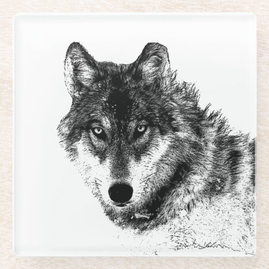 Gray Wolf Sketch Artwork Glasuntersetzer (Vorderseite)