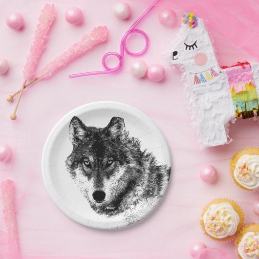 Gray Wolf Sketch Artwork Pappteller (Party)