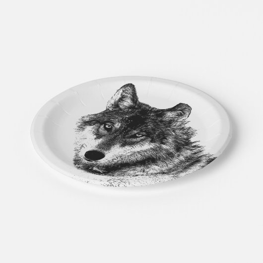 Gray Wolf Sketch Artwork Pappteller (Schrägansicht)
