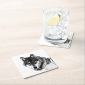 Gray Wolf Sketch Artwork Rechteckiger Pappuntersetzer (Vor Ort)