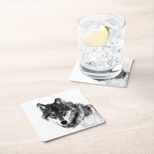 Gray Wolf Sketch Artwork Rechteckiger Pappuntersetzer (Vor Ort)