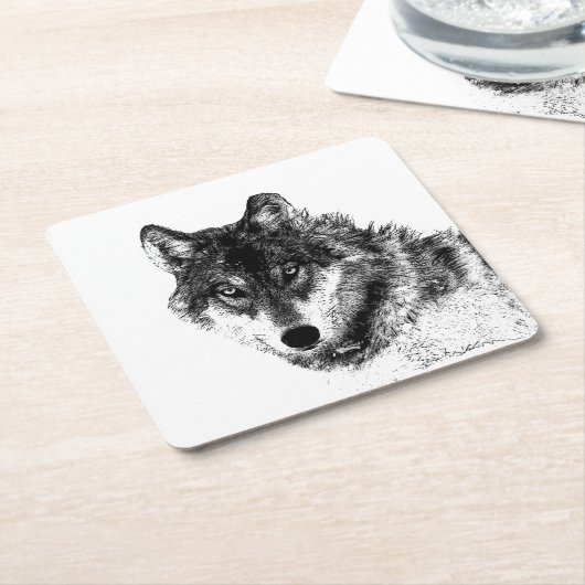 Gray Wolf Sketch Artwork Rechteckiger Pappuntersetzer (angewinkelt)