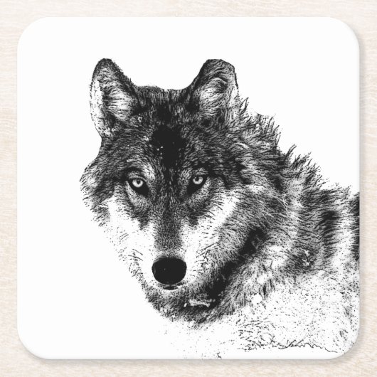 Gray Wolf Sketch Artwork Rechteckiger Pappuntersetzer (Vorderseite)