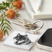 Gray Wolf Sketch Artwork Schlüsselanhänger (Vorderseite rechts)