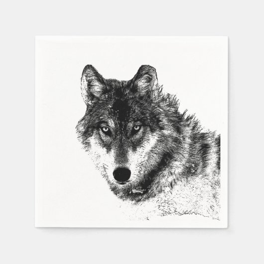 Gray Wolf Sketch Artwork Serviette (Vorderseite)