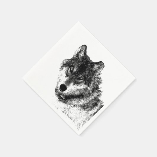 Gray Wolf Sketch Artwork Serviette (Ecke)