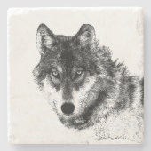 Gray Wolf Sketch Artwork Steinuntersetzer (Vorderseite)