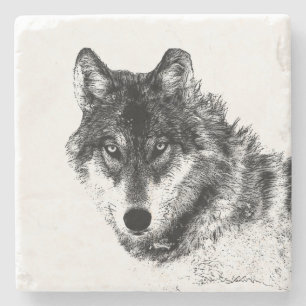 Gray Wolf Sketch Artwork Steinuntersetzer