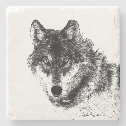 Gray Wolf Sketch Artwork Steinuntersetzer (Vorderseite)