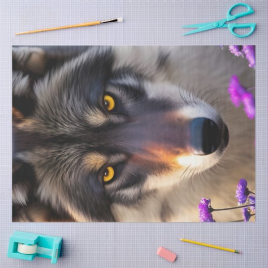 Gray Wolf Stare und Purple Blumen Seidenpapier (Basteln)