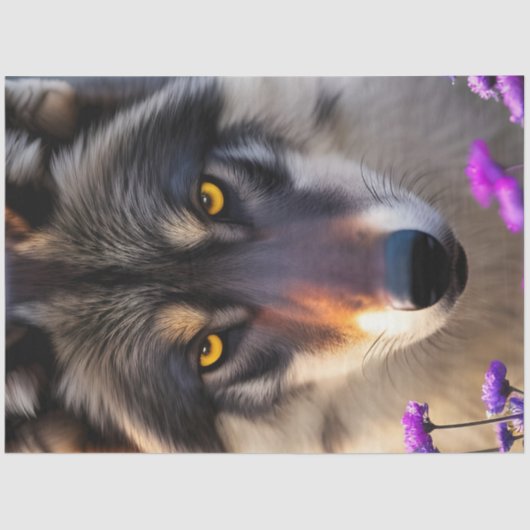 Gray Wolf Stare und Purple Blumen Seidenpapier (Vorderseite)