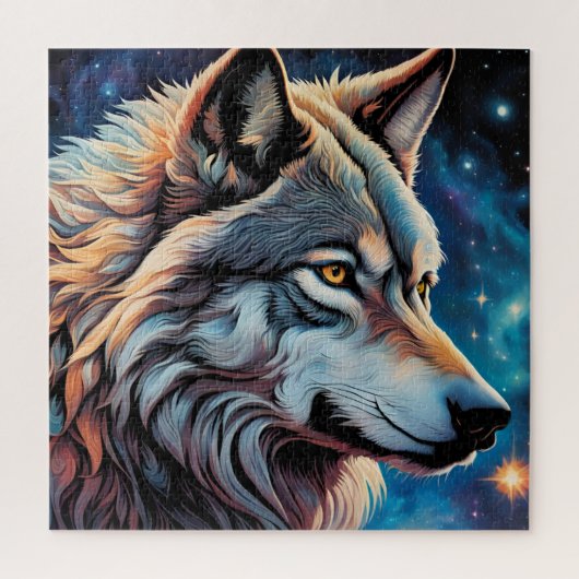 Gray Wolf Starry Night Portrait Puzzle (Vertikal)