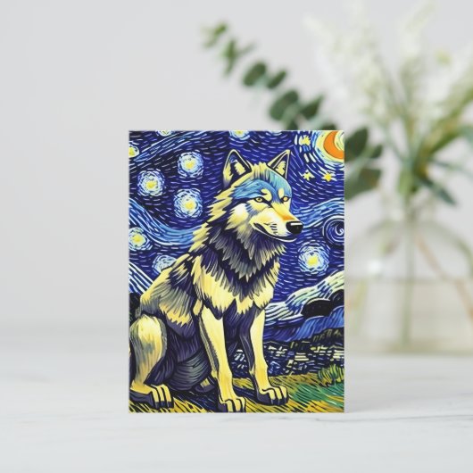 Gray Wolf Starry Night Postkarte (Stehend Vorderseite)