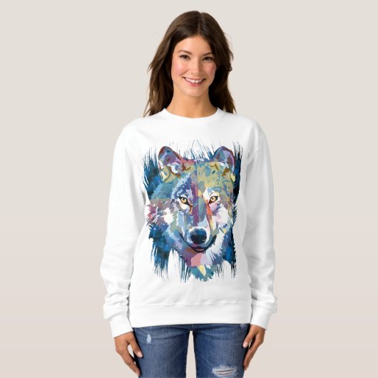 Gray Wolf Sweatshirt | Farbiger Wolf Dog (Vorne ganz)