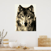 Gray Wolf Vintag Sepia Poster (Küche)