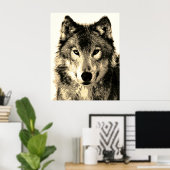 Gray Wolf Vintag Sepia Poster (Heimbüro)