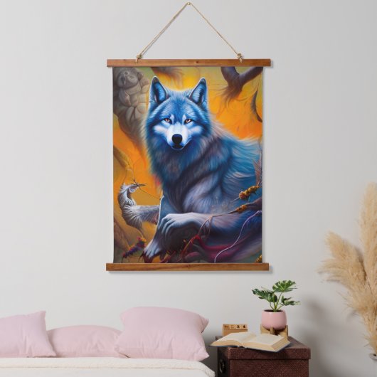 Gray Wolf Wandteppich Mit Holzrahmen (Schlafzimmer)