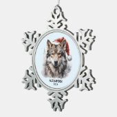 Gray Wolf Weihnachtsmannmütze Personalisiert Schneeflocken Zinn-Ornament (Rechts)