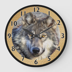 Gray-Wolf-Würde Große Wanduhr