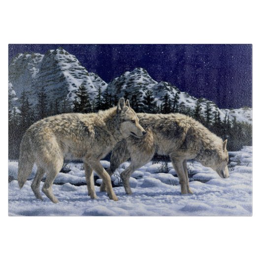 Gray Wolves in Snowy Wintermountains Schneidebrett (Vorderseite)