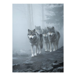 Gray Wolves in Thick Mist Fotodruck