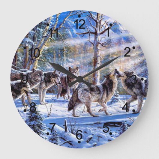 Gray Wolves Painting Große Wanduhr (Vorderseite)