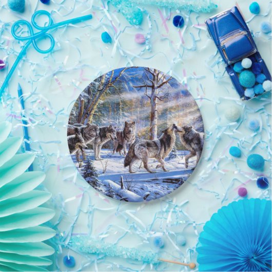 Gray Wolves Painting Pappteller (Party)