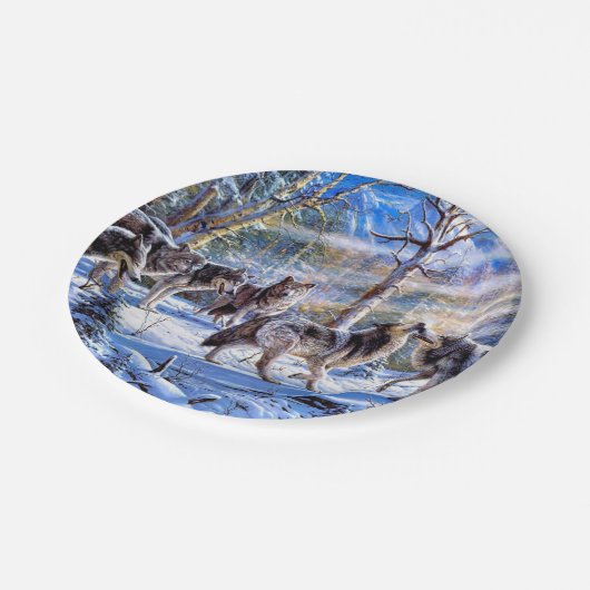 Gray Wolves Painting Pappteller (Schrägansicht)