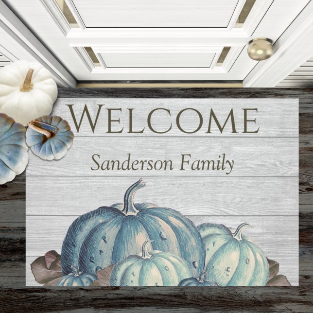 Gray Wood Blue Pumpkin Rustic Niedlich Doormat Fußmatte (Von Creator hochgeladen)