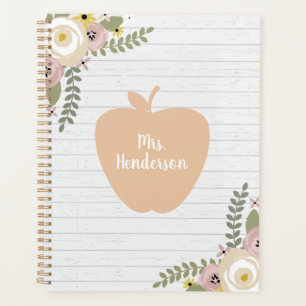 Gray Wood Dusty Floral Pink Apple Lehrer Planer