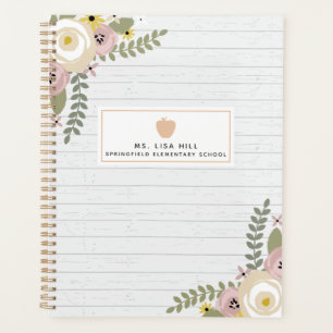 Gray Wood Dusty Floral Teacher Planner Planer