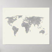 Gray World Map on canvas background Poster (Vorne)