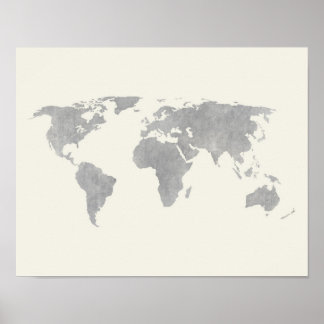 Gray World Map on canvas background Poster