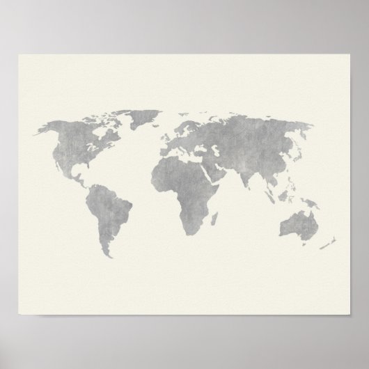 Gray World Map on canvas background Poster (Vorne)