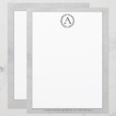 Gray Wreath Monogram Stationery (Vorne/Hinten)