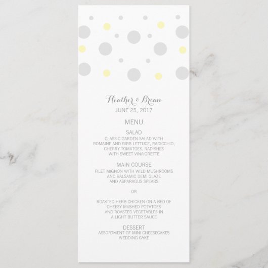 Gray Yellow Confetti Wedding Menu Menükarte (Vorderseite)