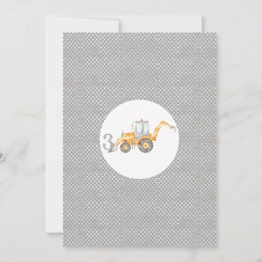 Gray Yellow Construction Dirty 3. und 3. Geburtsta Einladung (Rückseite)