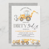 Gray Yellow Construction Dirty 3. und 3. Geburtsta Einladung (Vorne/Hinten)