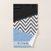 Gray Zigzag, grau Zickzack, blau, Ihr Name Badhandtuch Set (Handtuch)