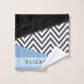 Gray Zigzag, grau Zickzack, blau, Ihr Name Badhandtuch Set (Waschlappen)