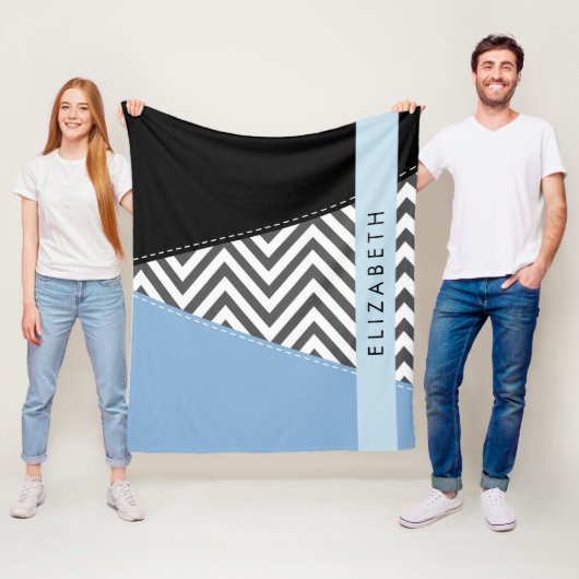 Gray Zigzag, grau Zickzack, blau, Ihr Name Fleecedecke (Beispiel)
