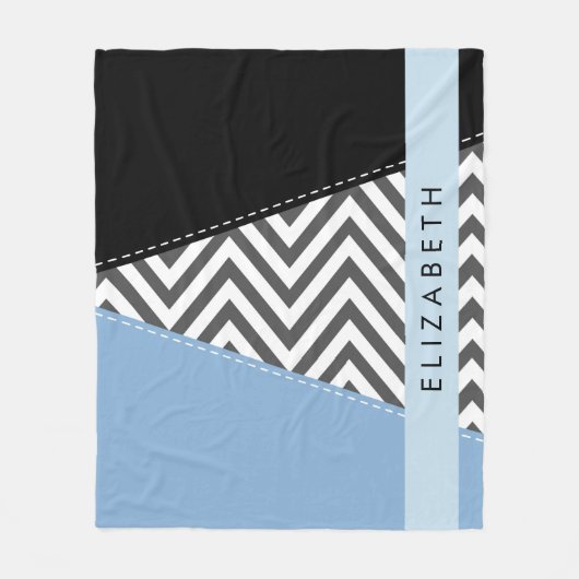 Gray Zigzag, grau Zickzack, blau, Ihr Name Fleecedecke (Vorderseite)